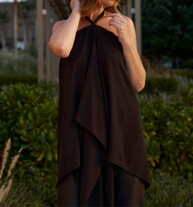 Poncho Cervo Silk Top | Crepe Noir - poncho - CRUZ&PEPITA