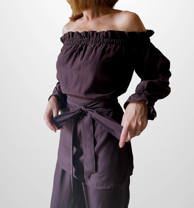 Kitty Off-the-Shoulder Tunic Top | Grenat Bordeaux -  - CRUZ&PEPITA