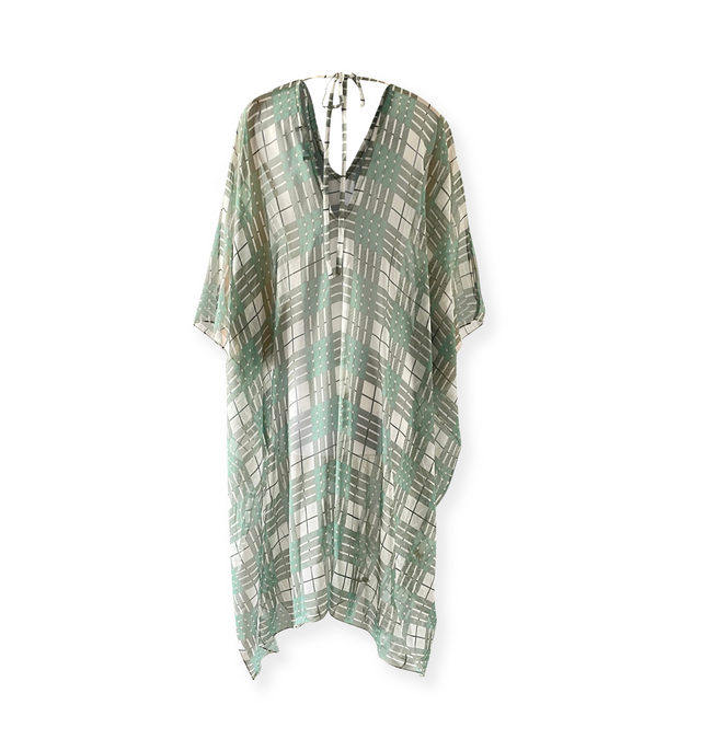 St. Tropez Beach Kaftan | Pistache Ecossais - beachwear - CRUZ&PEPITA