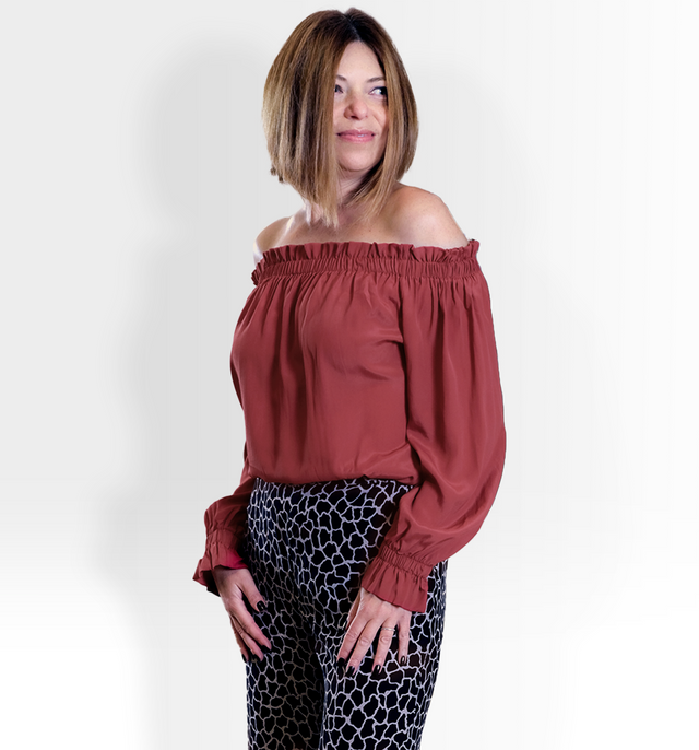 Kitty Off-the-Shoulder Tunic Top | Brick - tunics & tops - CRUZ&PEPITA