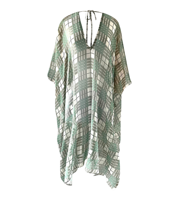 St. Tropez Beach Kaftan | Pistache Ecossais - beachwear - CRUZ&PEPITA