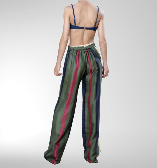 Cayman Wide-Legged Silk Pants | Forest Stripe - pants - CRUZ&PEPITA