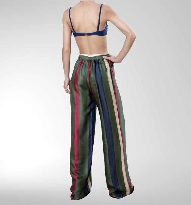 Cayman Wide-Legged Silk Pants | Forest Stripe - pants - CRUZ&PEPITA