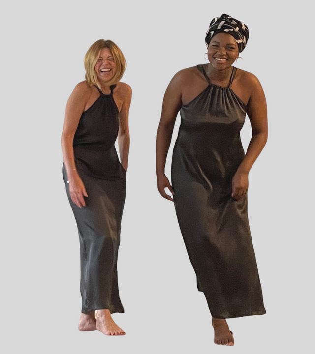 Maya Maxi Silk Dress || Anthracite - CRUZ&PEPITA